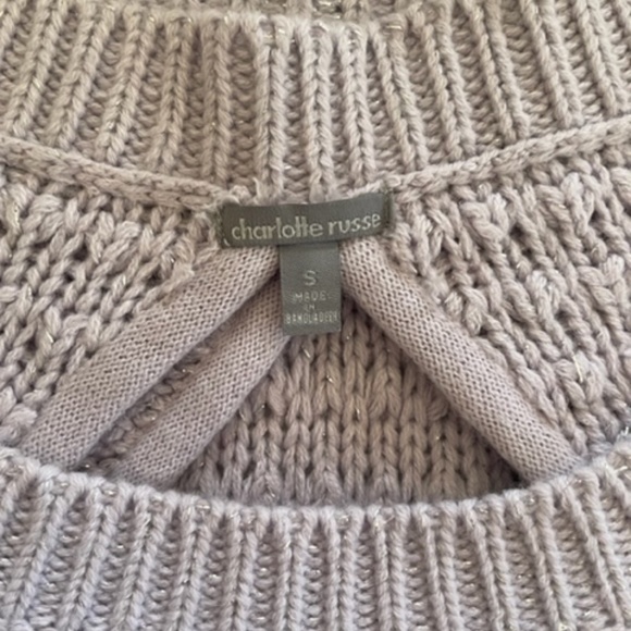 Charlotte Russe | NWT Lilac Glitter Crochet Open Back Sweater Y2K Pastel, Size S - Picture 5 of 8
